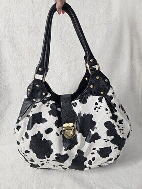 Faux Leather Cow Print Hobo Bag